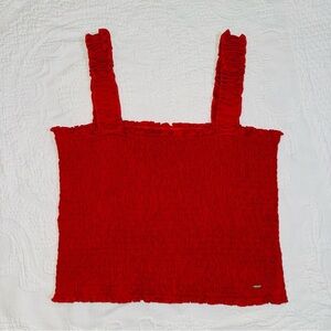 Guess Los Angeles Red Scrunch Stretchy Shirt Top Size Large 100% Cotton